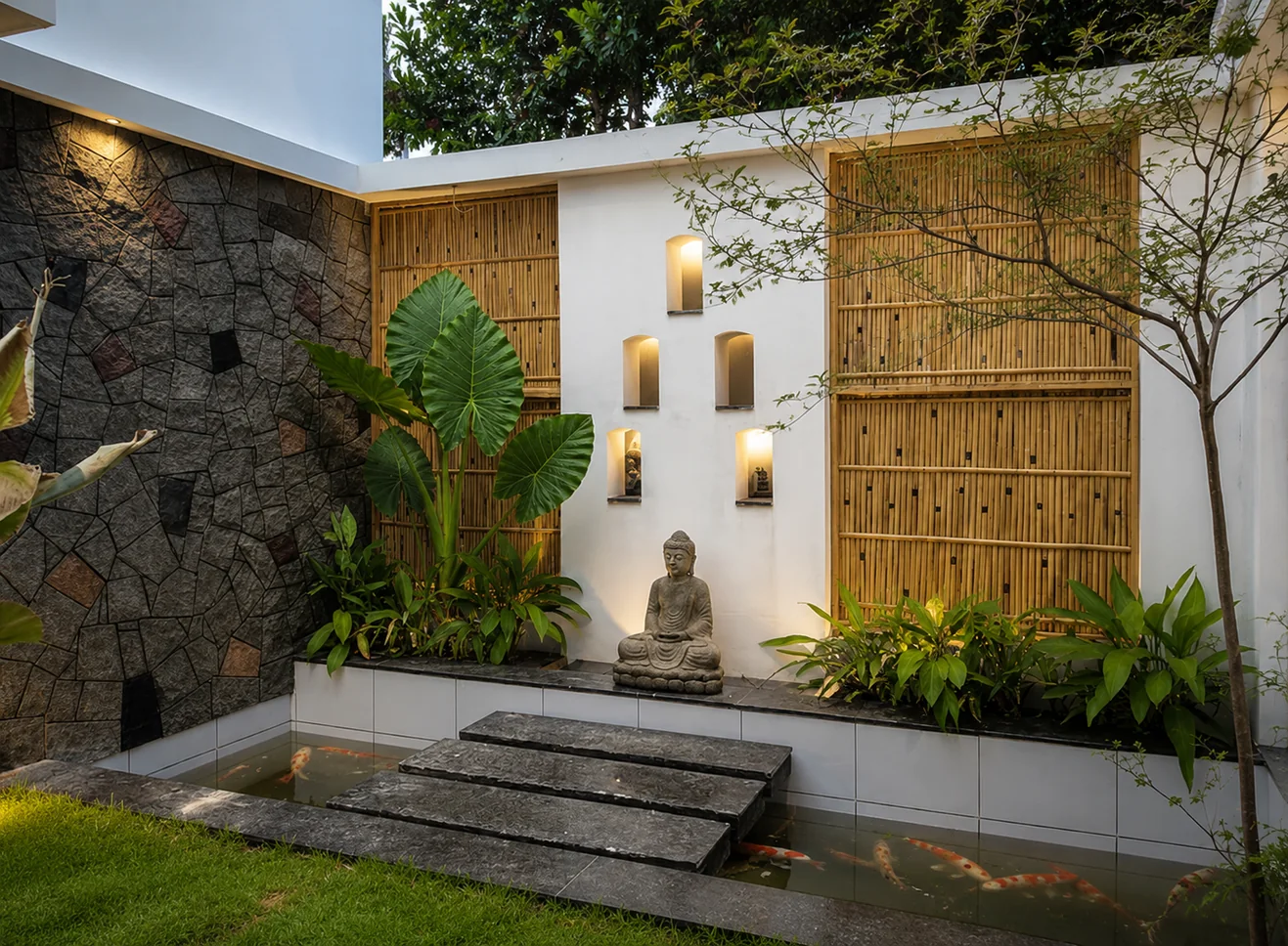 A planted courtyard illustrating Insaga's relationship between architecture and landscape