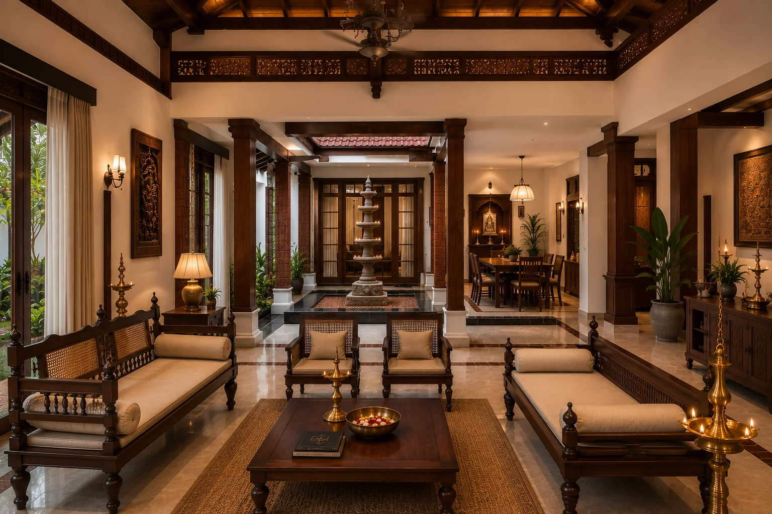 A warm timber interior by Insaga with a naturally lit central courtyard